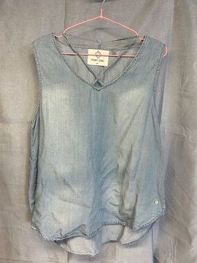 Point Zero Light Blue Sleeveless Chambray V-Neck Tank